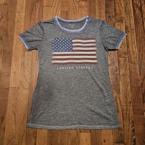 Women's Zoe + Liv Gray Tee with American Flag Size Medium Soft See Through